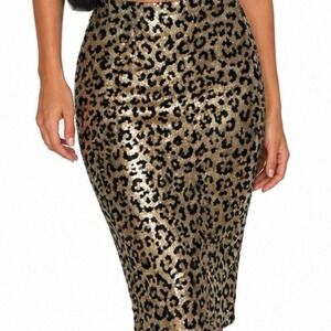 Gold Leopard‎ Sequin Pencil Skirt Silk Size 6 XS/S Party NYE